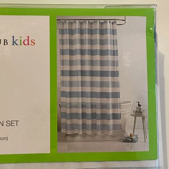 Charter Club Kids blue striped Shower Curtain W/Star shaped Hooks, 13 piece set - Picture 3 of 12